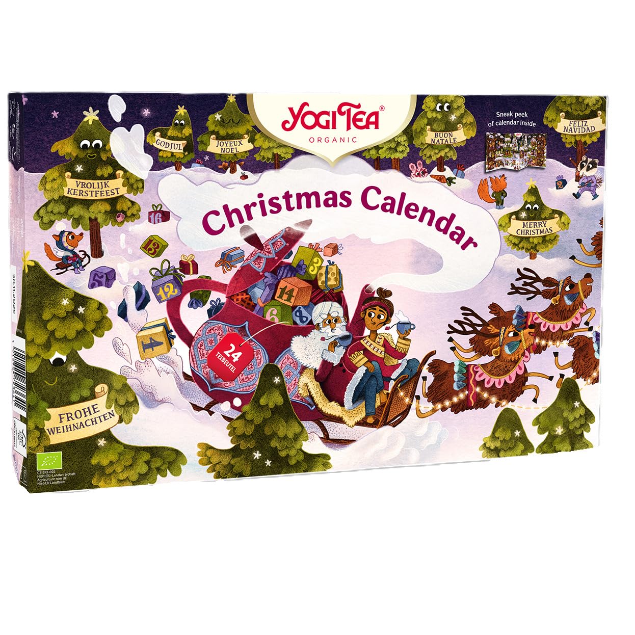 Yogi Tea Calendario de Adviento de Tés 2024 – Calendario con 24 Variedades de Té Orgánico, 24 Bolsitas y 24 Mensajes Inspiradores – Ideal Como Regalo Sin Chocolate