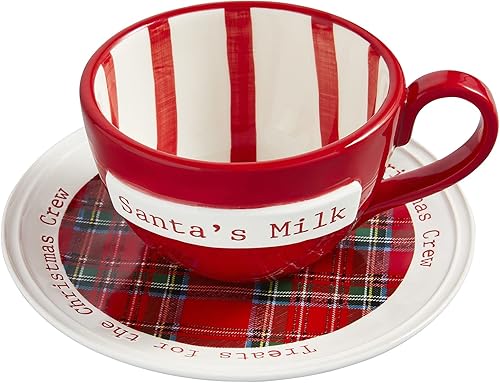 Mud Pie Santa Navidad Leche Taza & Cookie Plato, taza 8 oz plato 6 12" diámetro