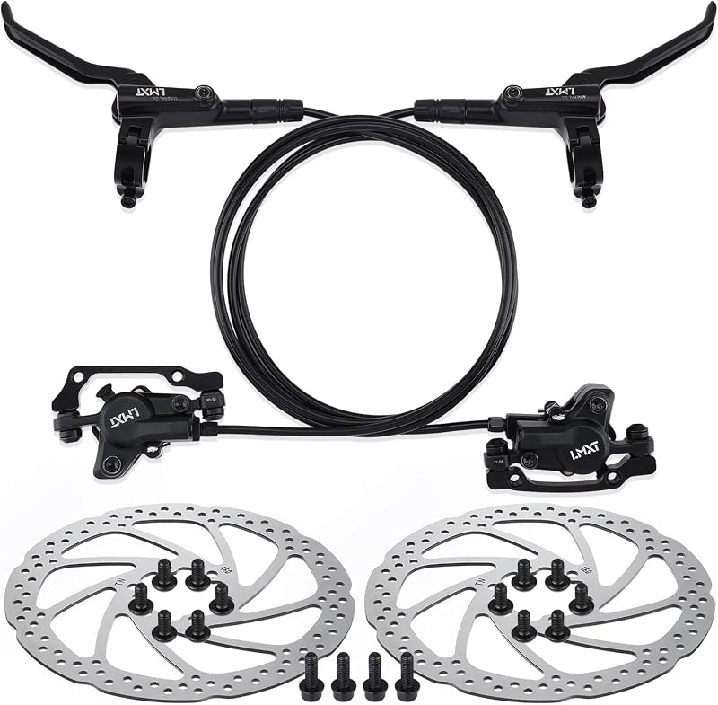 TOBWOLF MTB Hydraulic Disc Brake Kit, Dual Piston Calipers 160mm Rotors | Complete Front & Rear Hydraulic Brake System | Left Front 85cm & Right Rear 150cm Hose | Fits MTB and E-Bikes