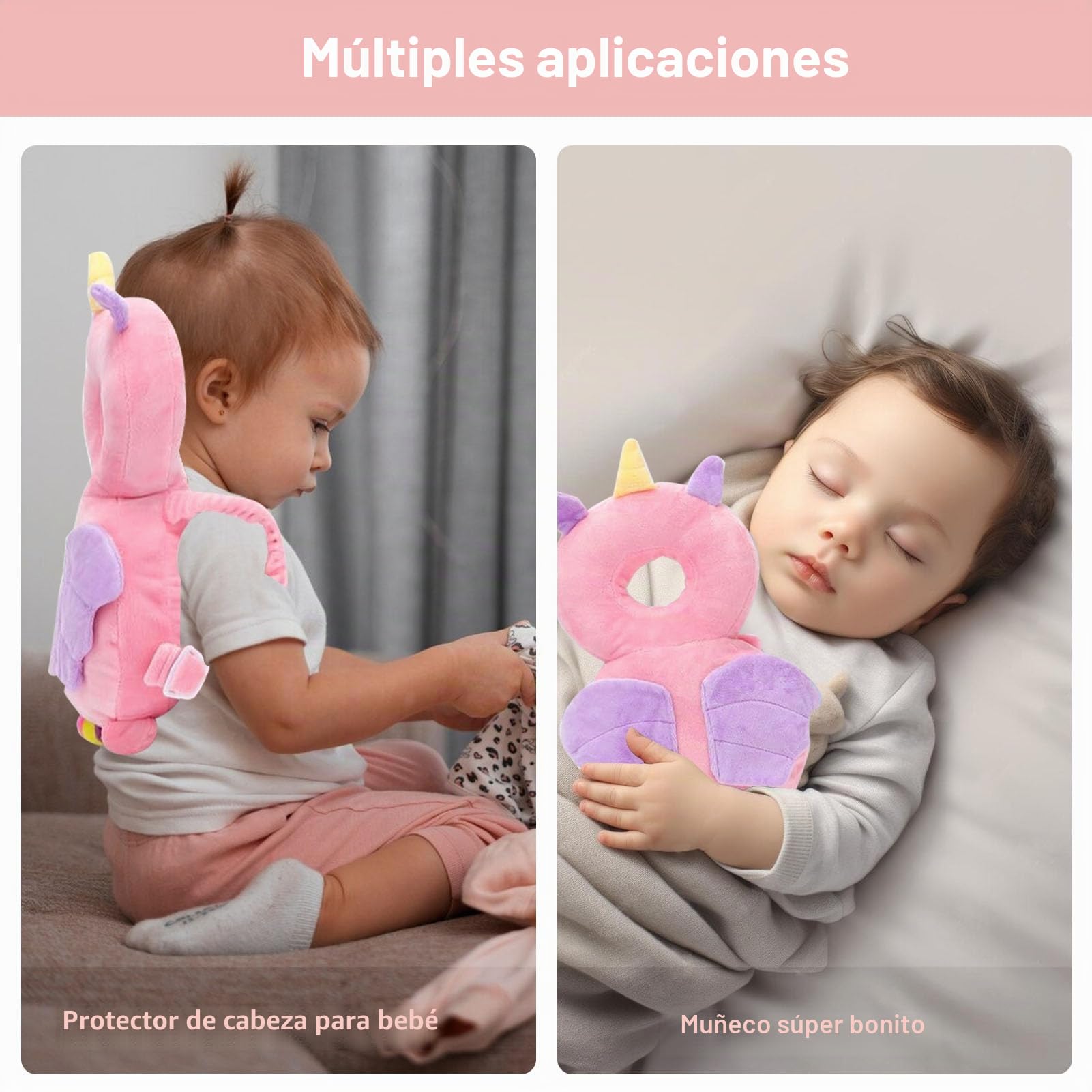 Protector Cabeza Bebe, Mochila Protectora Cabeza Bebé Anticaida Almohada Seguridad Protección Espalda Cojín Suave Ajustables Transpirable para Edad 4-24 Meses Bebé Aprende Gatear y Caminar