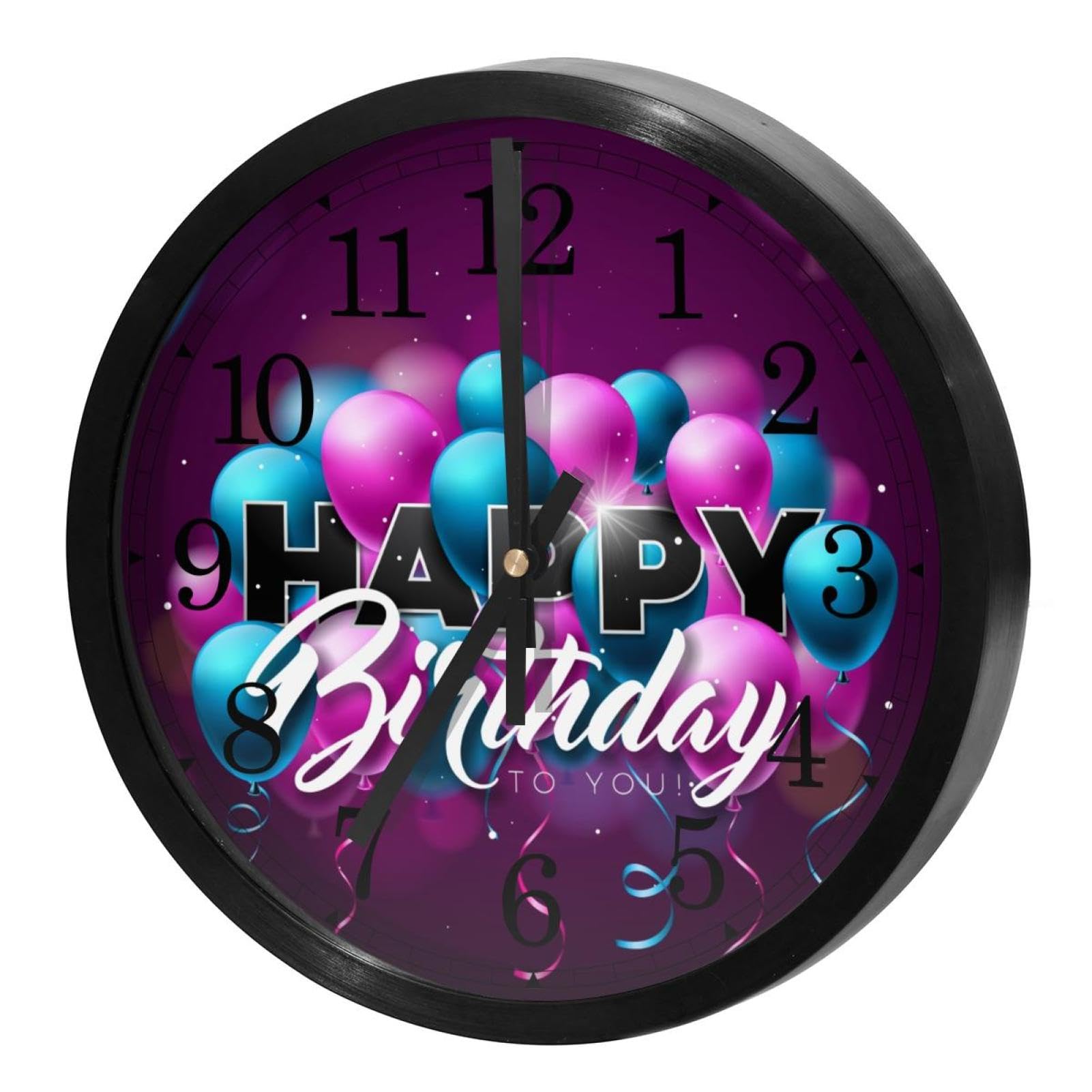 Horloge murale silencieuse avec ballon d'anniversaire violet et bleu, cadeau idéal de naissance