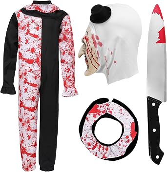 Kids Killer Clown Costume Mask Black White Scary Outfits Jumpsuit Mask Suit Boy Girl