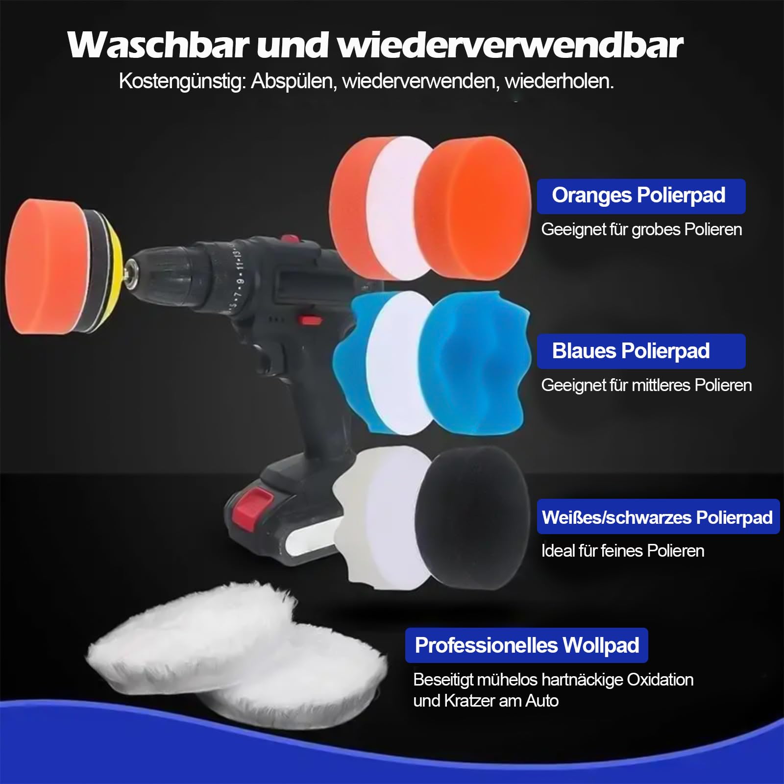 Set di 200 dischi abrasivi da 50 mm, set di dischi abrasivi in, per fari, carta vetrata, tamponi abrasivi asciutti bagnati e tamponi lucidanti con grana 60 – 10000 per avvitatore a batteria