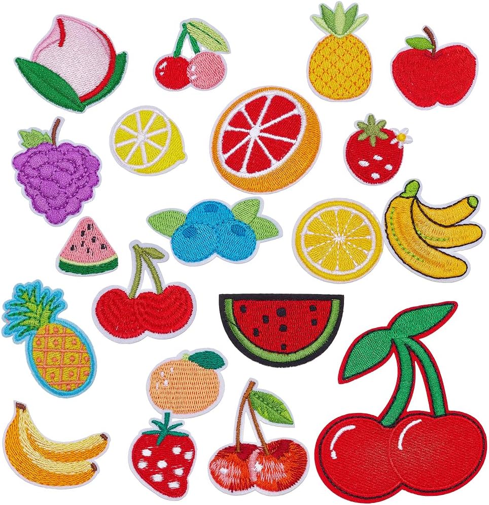arricraft 20 Pcs Fruit Iron on Patches, 20 Styles Cherry Lemon Pineapple Watermelon Banana Strawberry Embroidered Appliques for Clothing DIY Accessories Clothes Decoration Patches