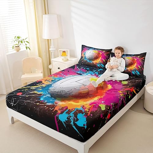 Miniatura 8 de Erosebridal Juego de sábanas de voleibol para niños, adolescentes, niñas, niños, juego de sábanas de voleibol, tamaño matrimonial, estilo grunge,