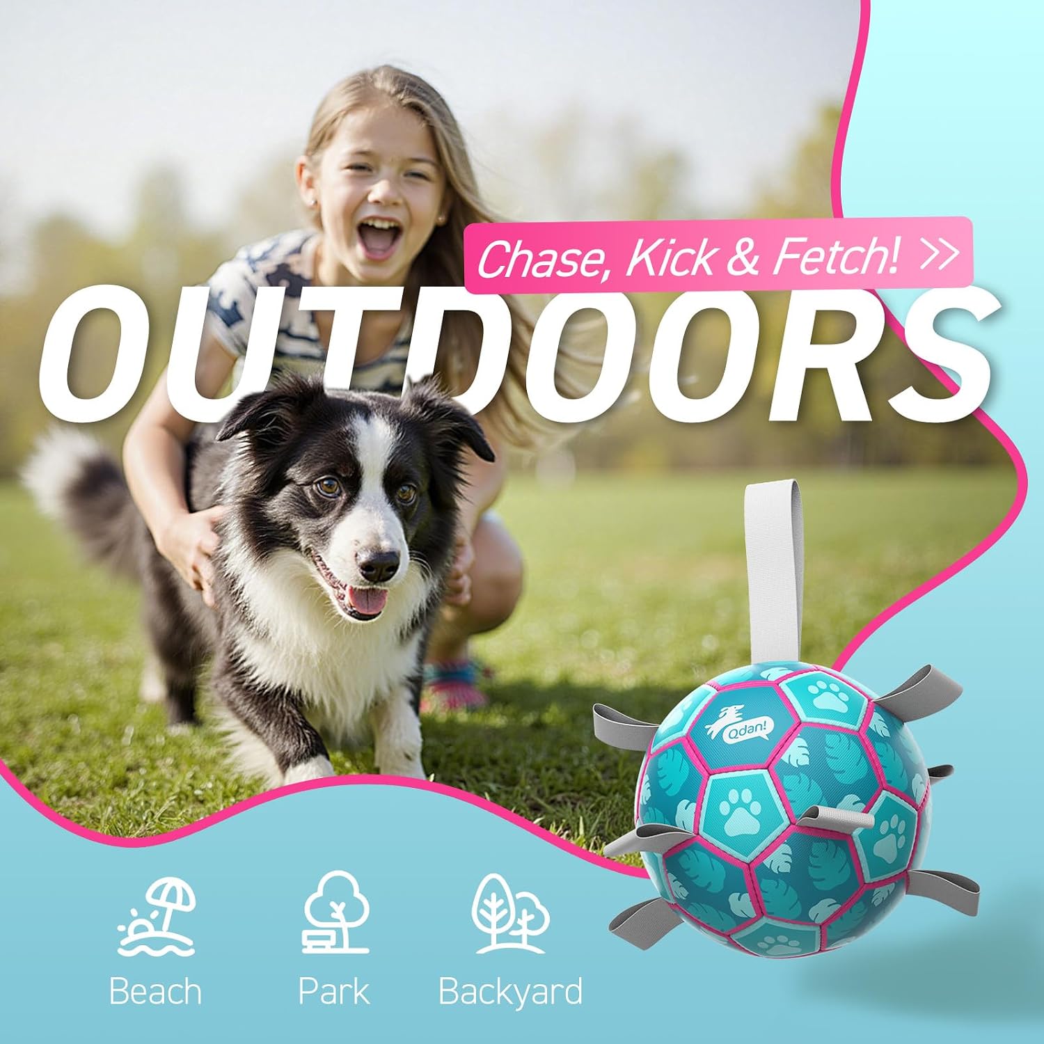 QDAN Dog Toys Soccer Ball with Straps, Pool Dog Water Toy, Outside Ball image 3