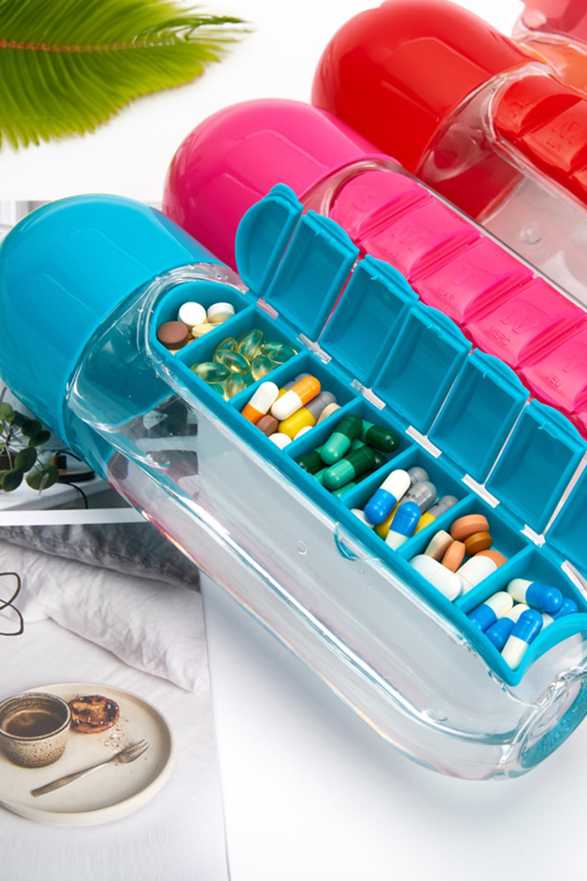 Mobee Pillbox 7 Bölmeli İlaç Kutulu Matara 600Ml İlaç Saklama Kutusu ve Suluk 1450