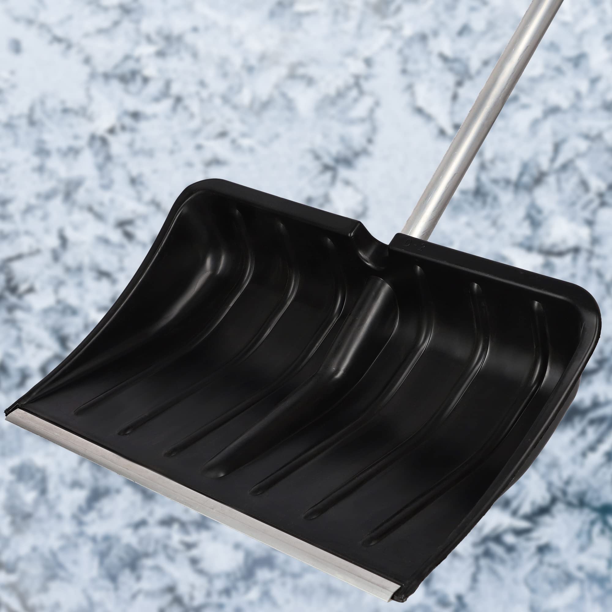 KOTARBAU® Pala da neve 54 cm con manico in alluminio rinforzato in plastica con guarnizione in metallo con manico ergonomico, colore nero, 136 cm