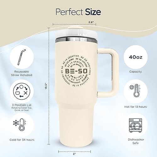 Miniatura 3 de Vaso de 40 onzas con asa y tapa con pajilla, vaso aislado, simple, reutilizable, de acero inoxidable, taza de café moderna de viaje, apta para