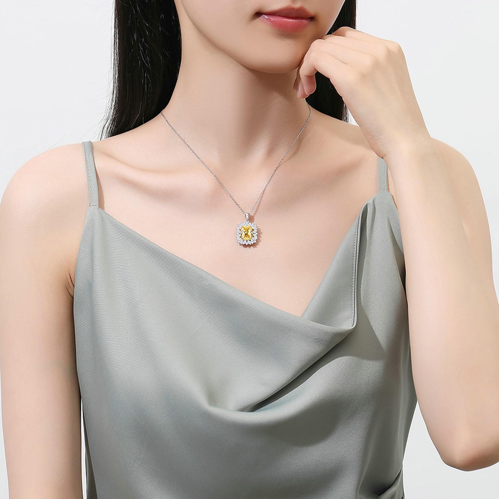 Collar de piedras preciosas para mujer, oro de 9/14/18 quilates, collar con colgante de flor con forma radiante de 4 quilates, citrino moissanita, oro real