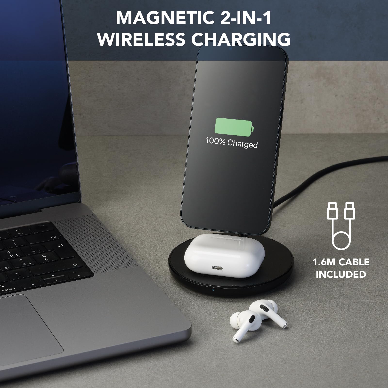 Cellularline - Mag Duo Wireless Charger - 2-in-1 Wireless-Ladestation für Apple-Geräte - Schwarz
