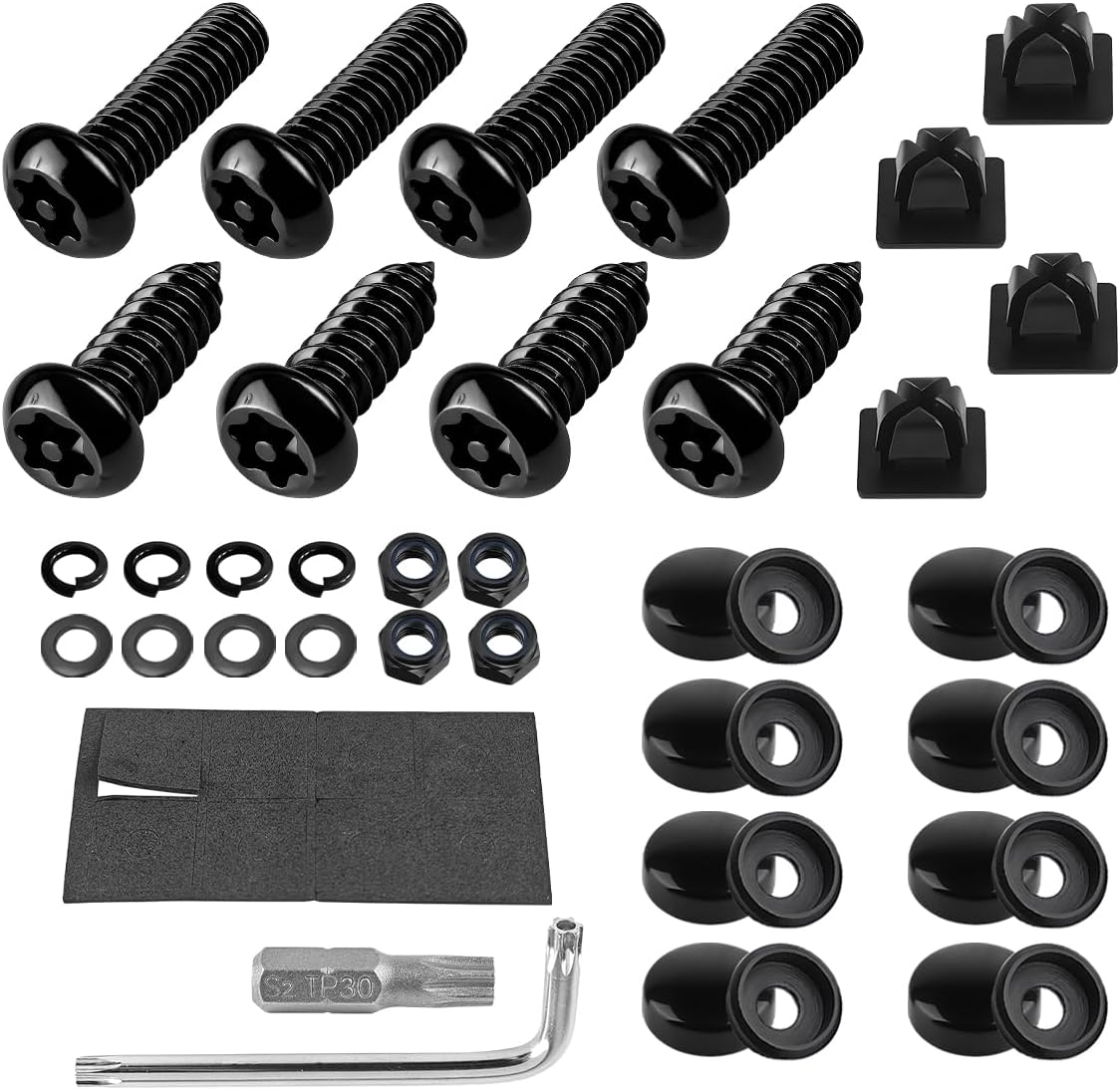 Anti Theft License Plate Screws Kits- Rustproof Stainless Steel Car Tag Plate Mounting Hardware, M6 (1/4") Tamper Proof Screws, Fastener Nut, Caps Cover for Front Rear Frame Holder Mounting