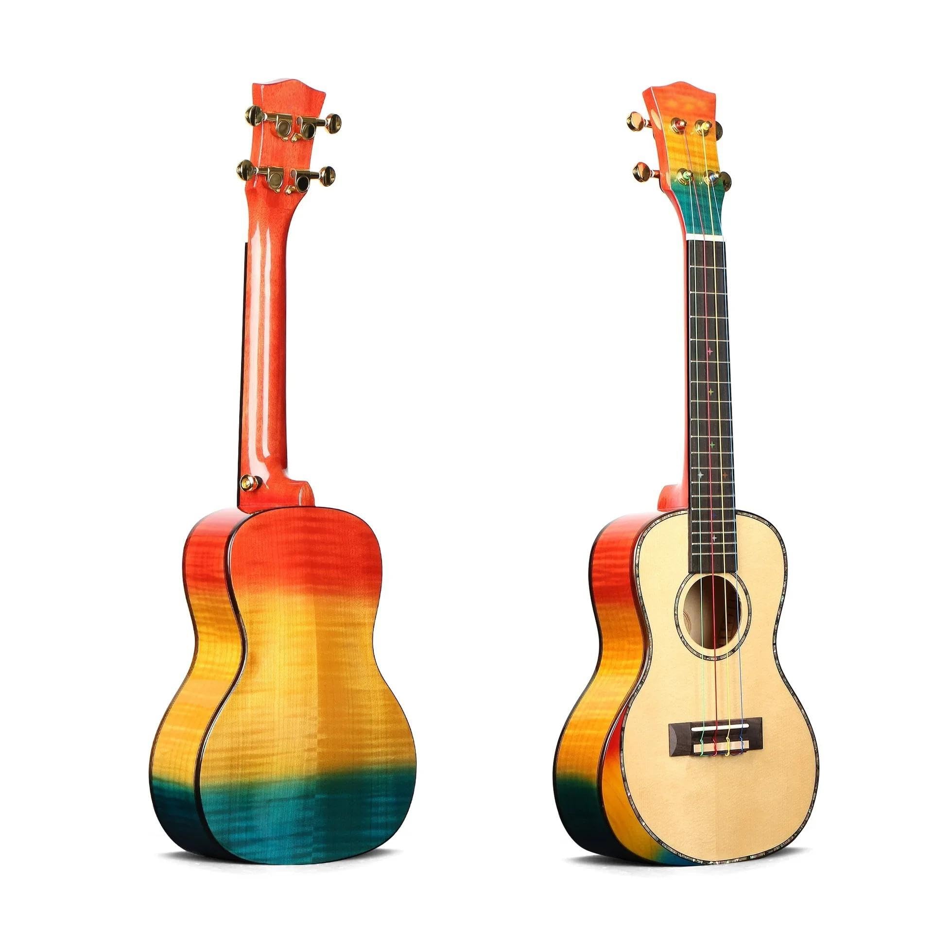 24-Zoll-Akustik-Konzert-Ukulele Mit Massiver Flame-Ahorn-Decke, Flame-Ahorn-Korpus Ukulele für Anfänger (Color : A)