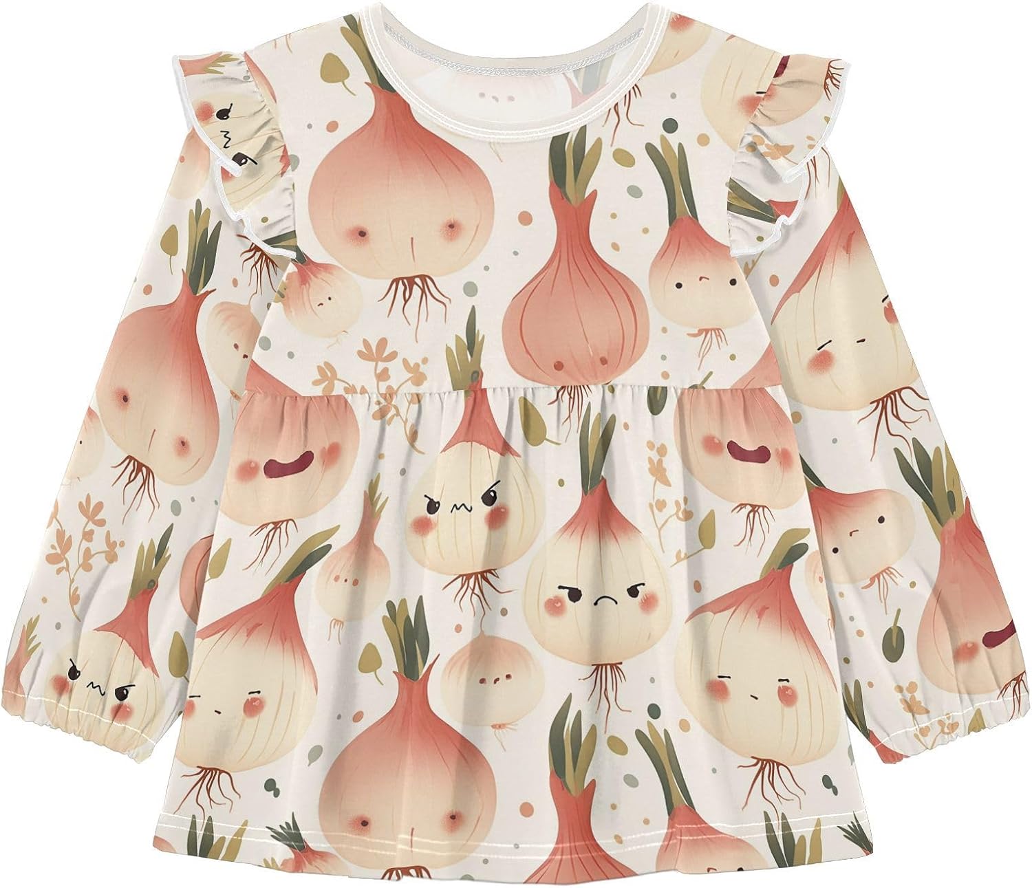 visesunny Toddler Clothes for Girls Cartoon Cute Onion Long Sleeve Fall Shirts Cotton Top with Ruffle Collar