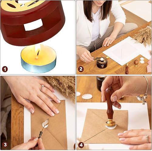 Miniatura 7 de PATIKIL Sello redondo de cera en blanco de 0.591 in, cabeza de latón extraíble sin tallar mango de madera retro para invitación de sobre, embalaje