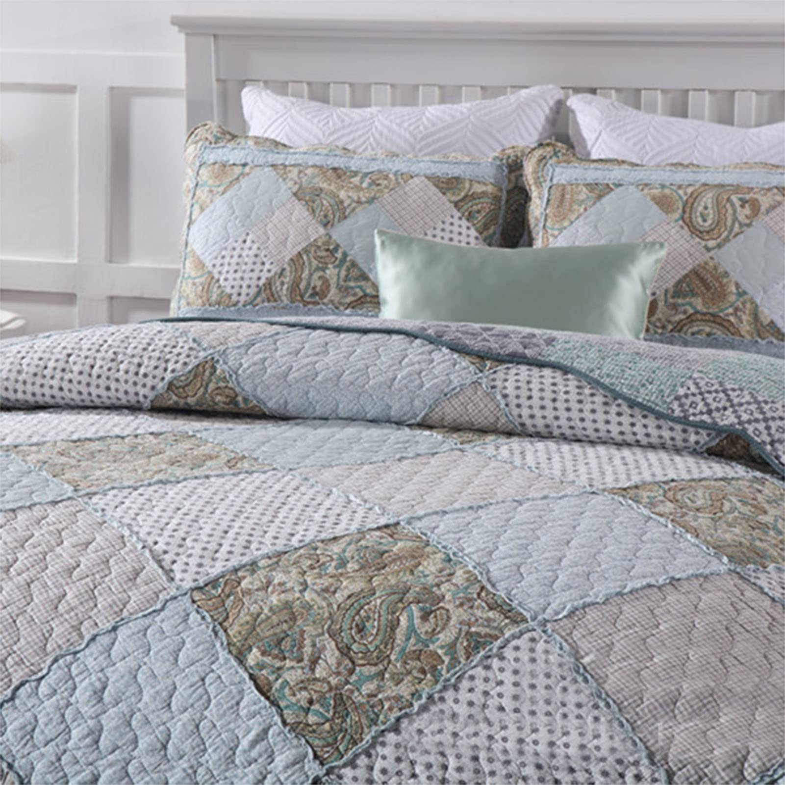 Amazon｜パッチワークベッドカバー3ピースキルト寝具セットマルチ