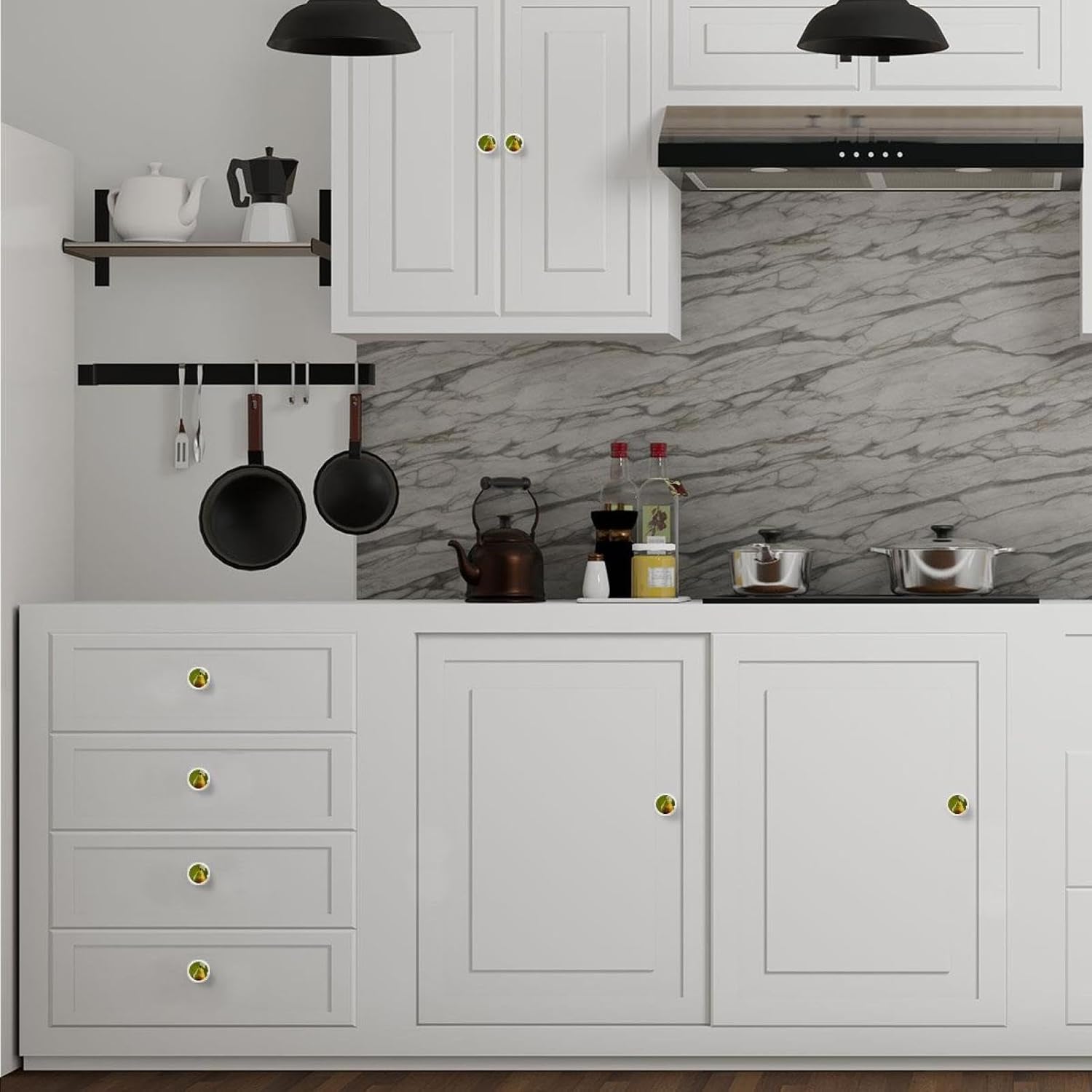 Black Fresh Pear (1) Decorative Cabinet Knobs, Crystal Glass Drawer Pulls with Screws for Kitchen Bathroom Dresser Cupboard Wardrobe