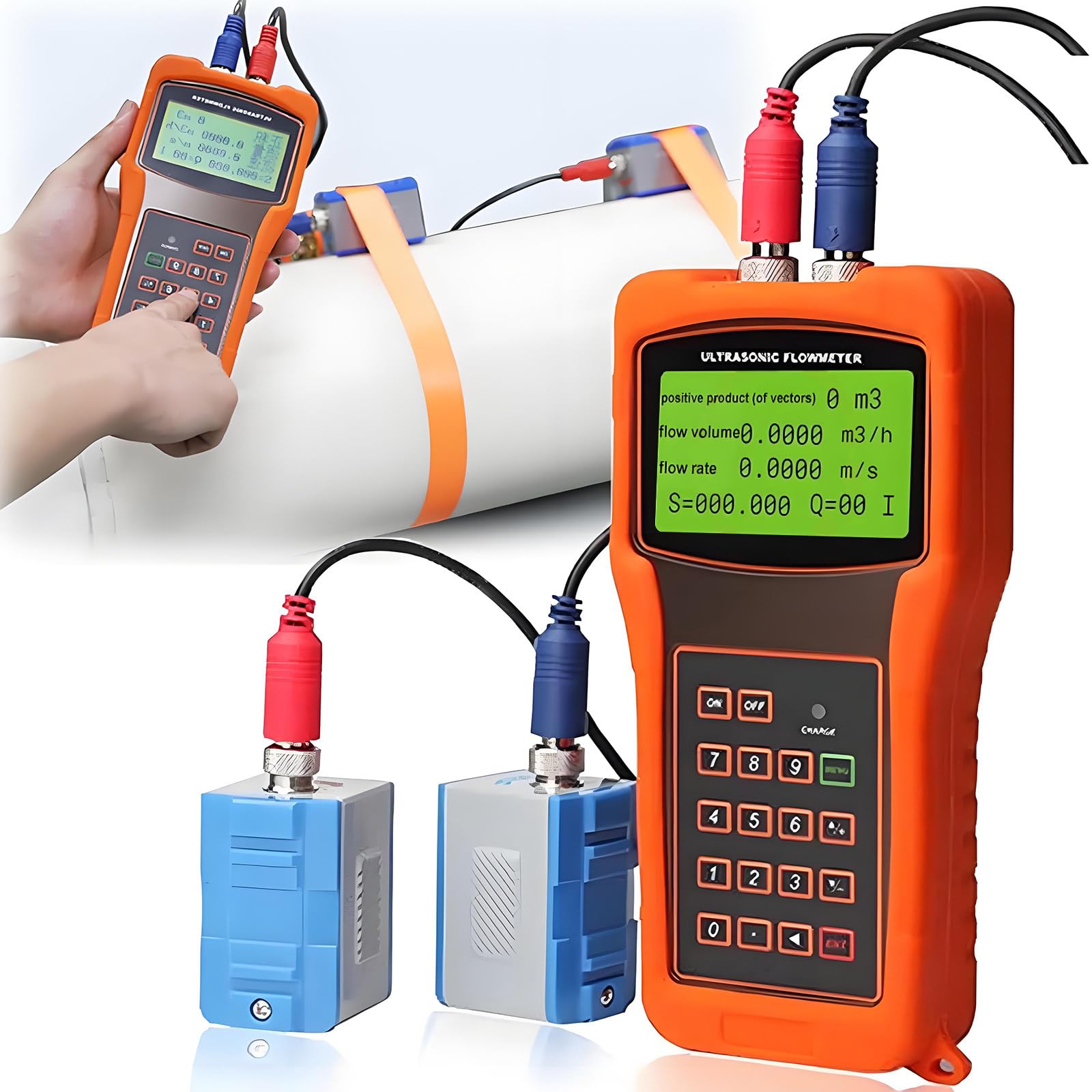 Medidor de Caudal Ultrasónico TUF-2000H,Medidor de Caudal de Agua,Medición Sin Contacto,Pantalla LCD Grande,Batería Recargable Integrada,Amplio Rango de Medición,Alta Precisión DN300-DN6000