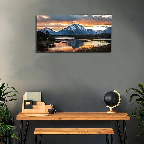 Miniatura 4 de Arte de pared de montaña al atardecer para sala de estar, naturaleza, gran tetón, paisaje, lienzo, decoración de pared, pósteres de parque nacional,