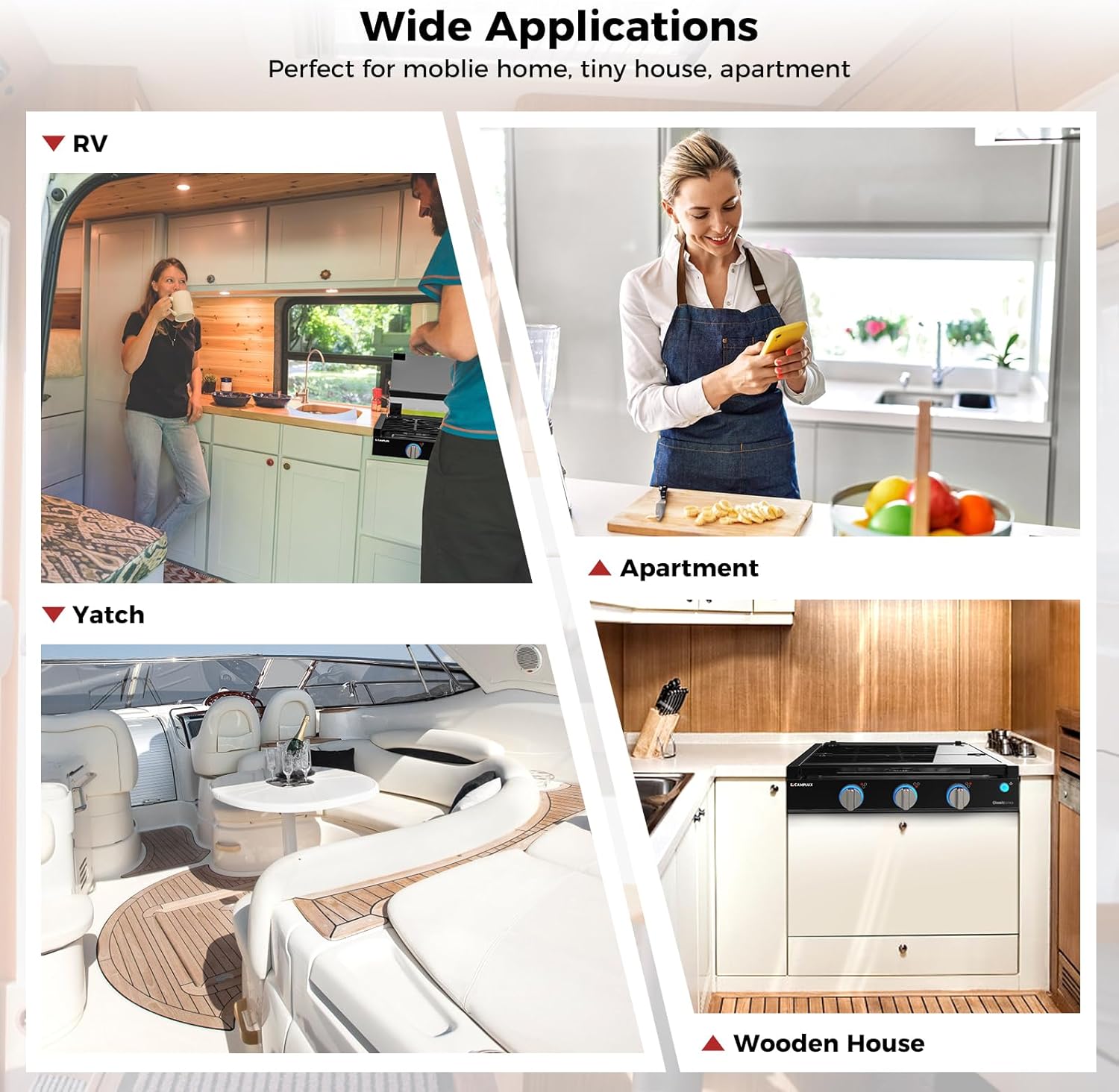 CAMPLUX Classic RV Stove 3 Burners 21,000 BTU, 21 Inches Propane Cooktop with Tempered Glass Cover, RV Stove Top, Slide-in for Camper Trailers, Motorhomes, and Boats, Black RGH21IB