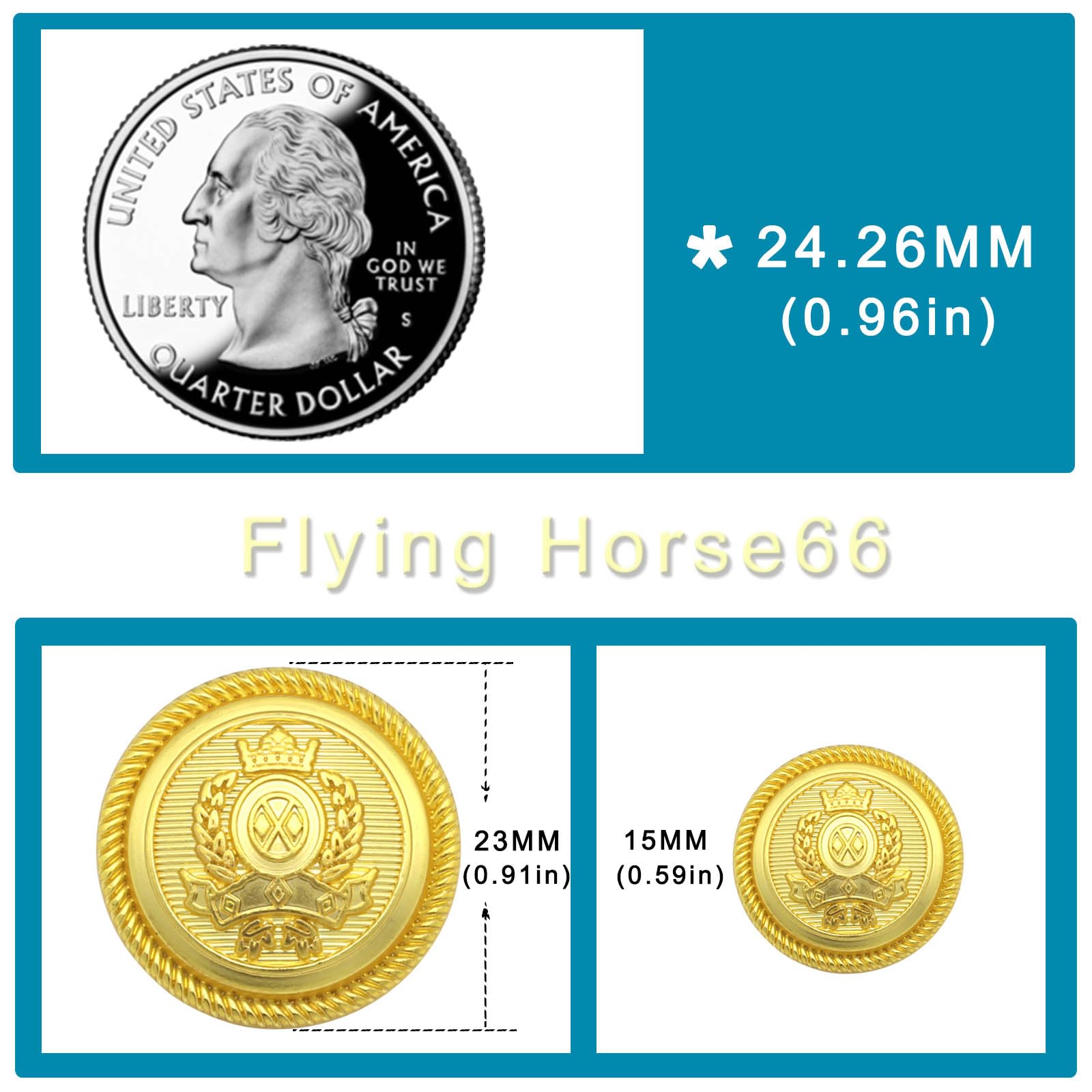 Flying Horse66 14 Pcs Gold Blazer Buttons, Metal Blazer Buttons for Suits Coat Uniform Jacket 15mm 23mm - Image 3