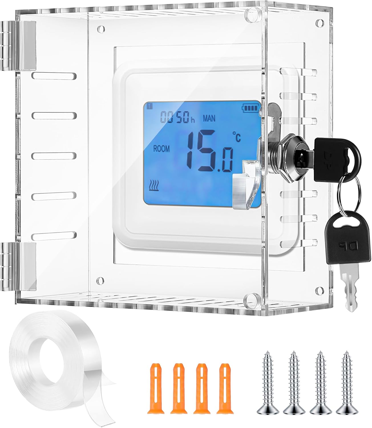 Dunkive Thermostat Lock Box with Keys Clear Thermostat Cover Compatible With