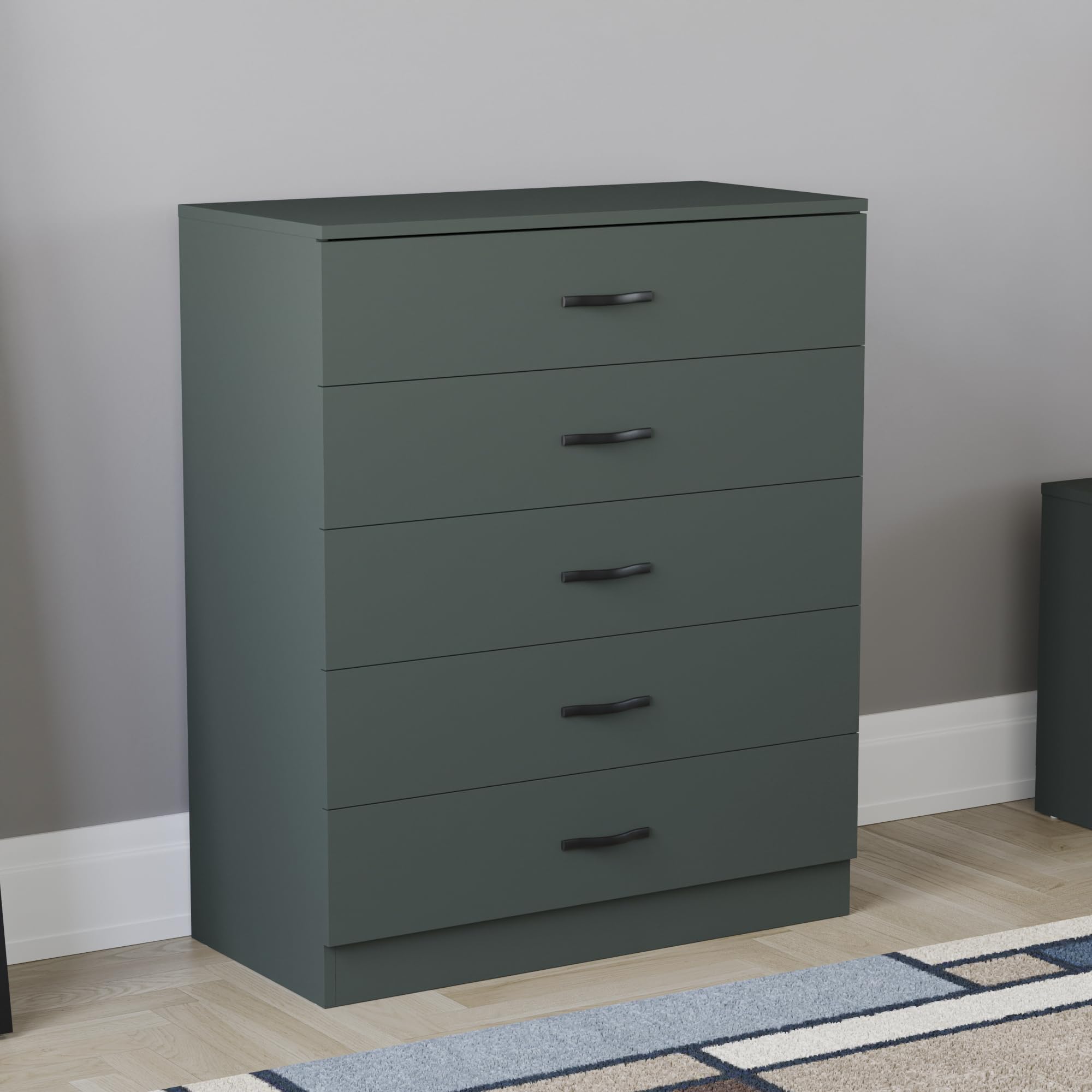 Vida Designs Cassettiera Jasper verde, 5 cassetti con maniglie e guide in metallo, unico supporto anti-piegatura, mobili per camera da letto Riano