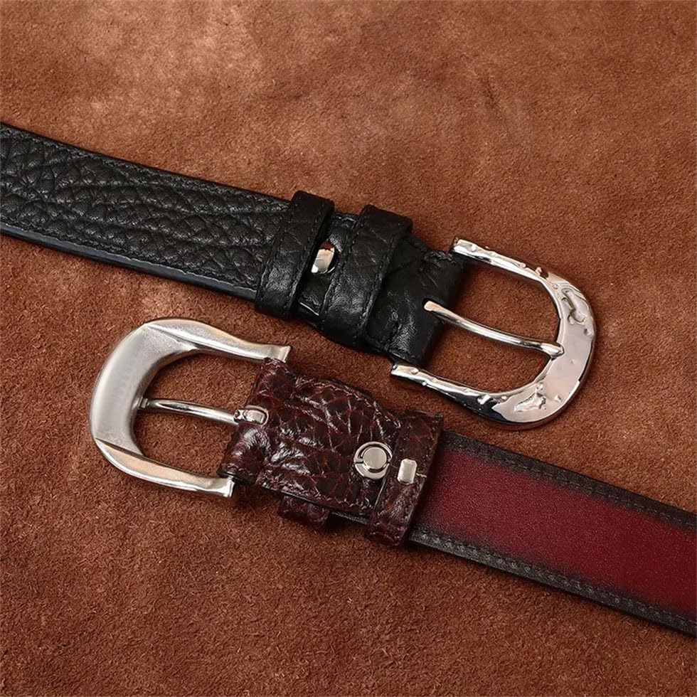 Pohullan Men Leather Stainless Steel Buckle Jeans Belts Solid Handmade Literary Retro Belts4