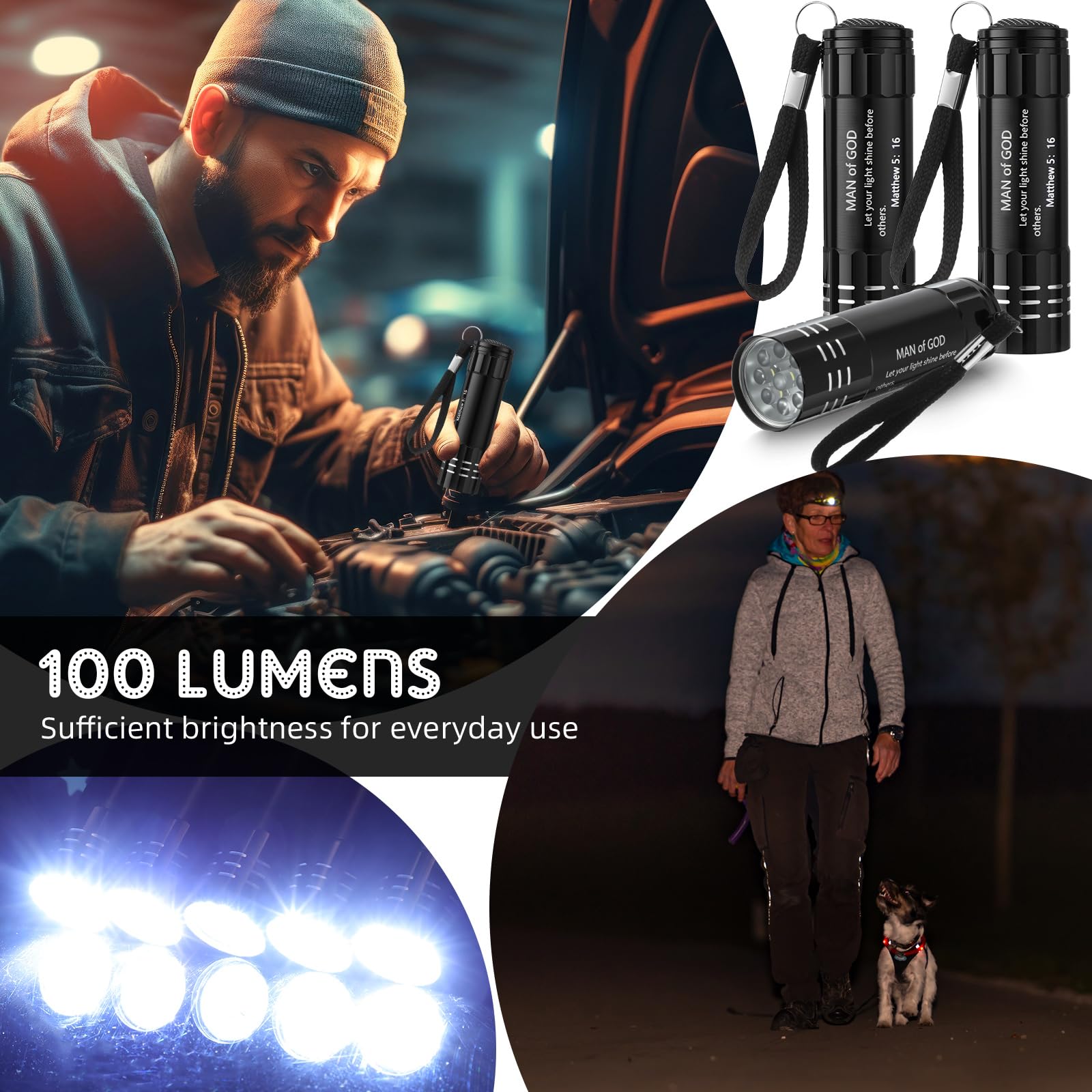 Glooglitter 48 mini linternas de aluminio con cordón, pequeñas linternas LED, regalos de iglesia para hombres, papá, día del padre, recuerdos de fiesta religiosa (negro)