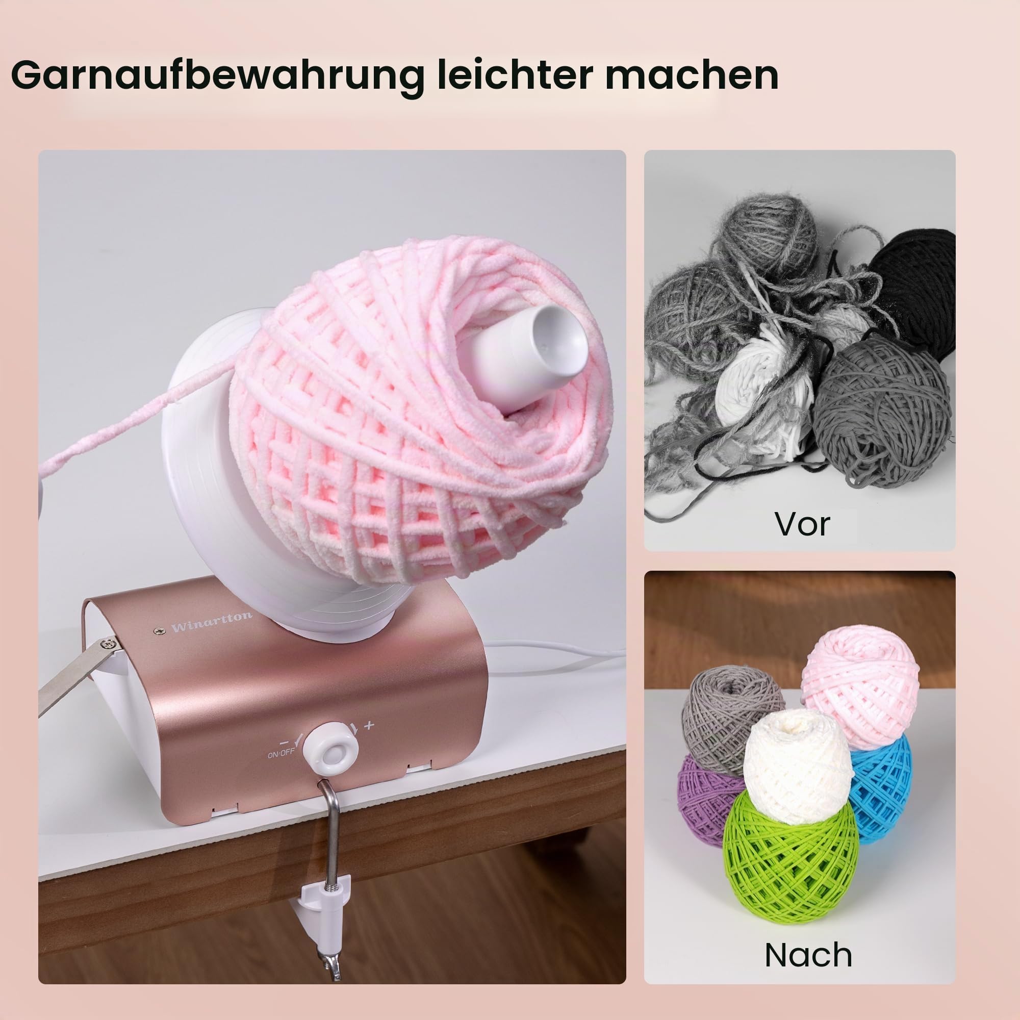Elektrischer Garnwickler zum Häkeln, Heavy-Duty Garnkugelwickler 10 oz große Kapazität, automatischer Garnkuchenwickler Spinner Roller, Häkelwerkzeuge Zubehör für Strickliebhaber (patentiert