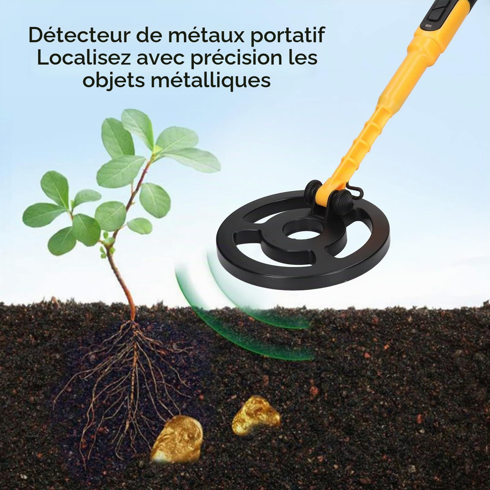 Détecteur de Métaux, Détecteur D'or étanche IP68 Portable, Détecteur de Métaux Rechargeable Haute sensibilité, Facile à Utiliser pour Adultes et Enfants