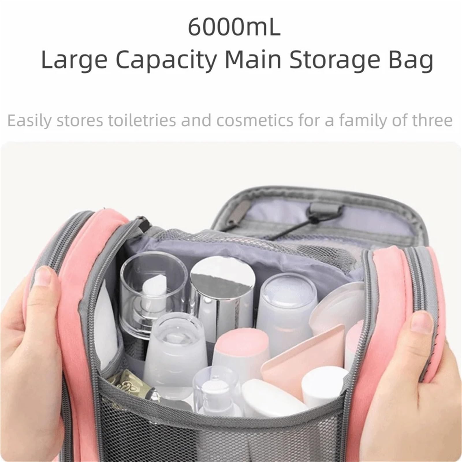 Borsa for trucco da donna impermeabile 1 pezzo con gancio appeso borsa toilette viaggio custodia pieghevole for cosmetici di grande capacità Per Viaggi(Dark Grey)