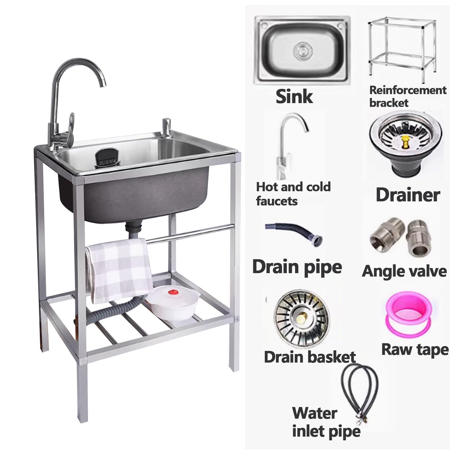 Fregadero utilitario de Acero Inoxidable de un Solo Seno, estación Exterior Independiente con Kit de desagüe para Lavar en la Cocina, lavadero o Garaje.