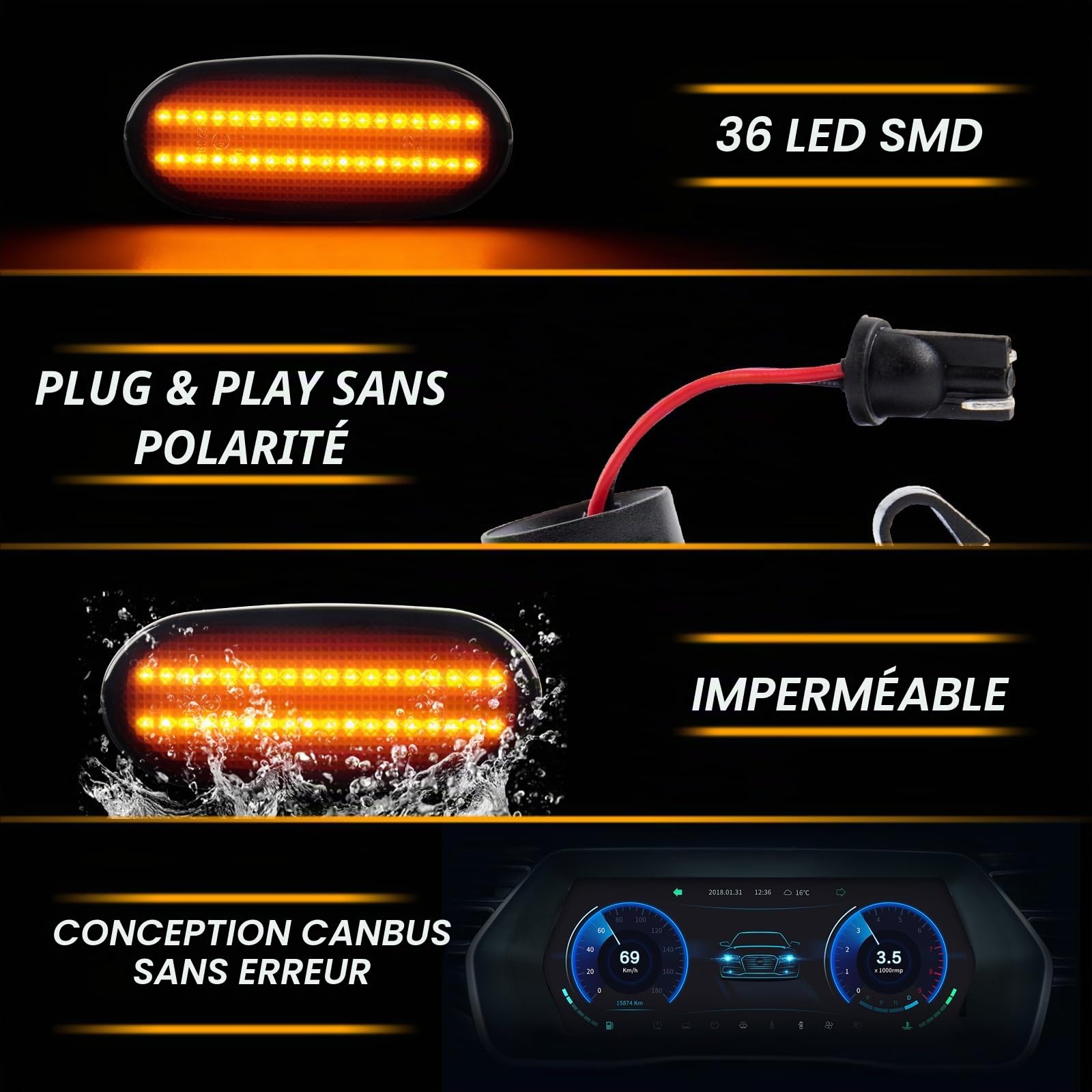Clignotant Latéral LED pour Mercedes-Benz Sprinter W906 2006~, Clignotant Latéraux avec Canbus Sans Erreur, Feux de Répétition Latéraux, 6 Pezzi