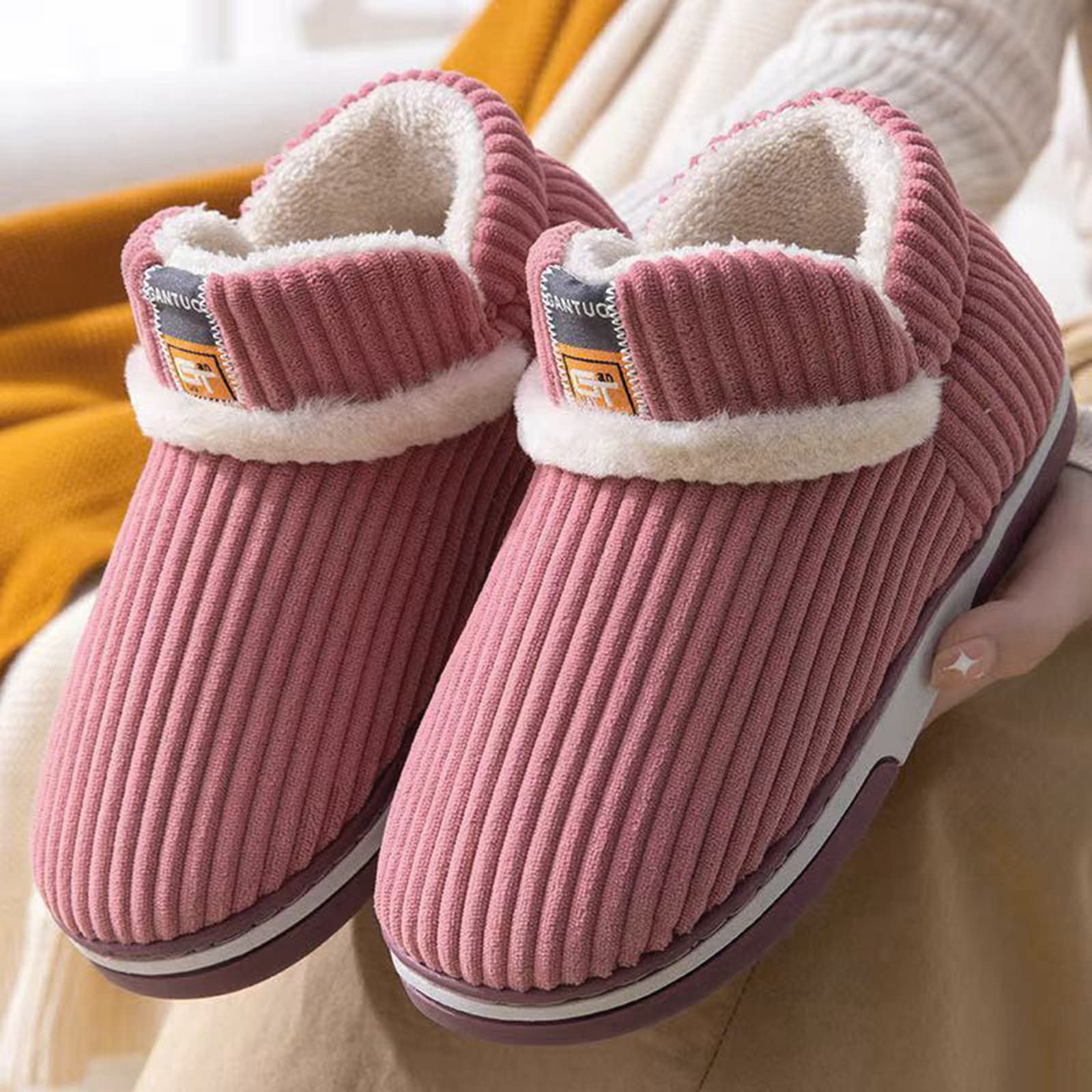 Zapatillas de estar por casa de invierno para mujer, cerradas, cálidas, para hombre, forradas de invierno, zapatos de nube, espuma viscoelástica, cómodas, de fieltro, pantuflas de felpa, pantuflas