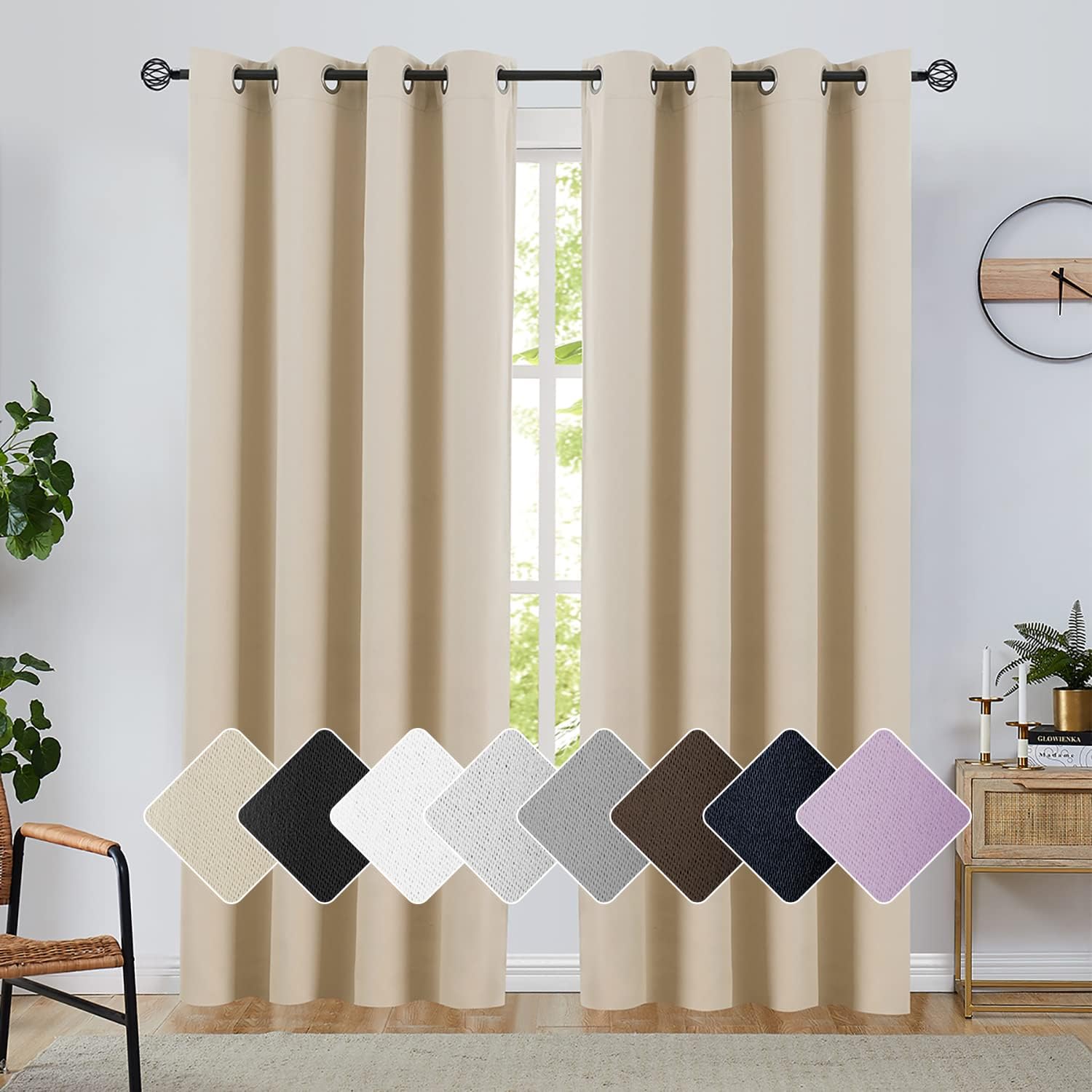 Vangao Room Darkening Curtains 84 inches Length Gray Window Treatment Triple Weave Blackout Drapes for Bedroom, Grommet Top, 2 Panels, Taupe