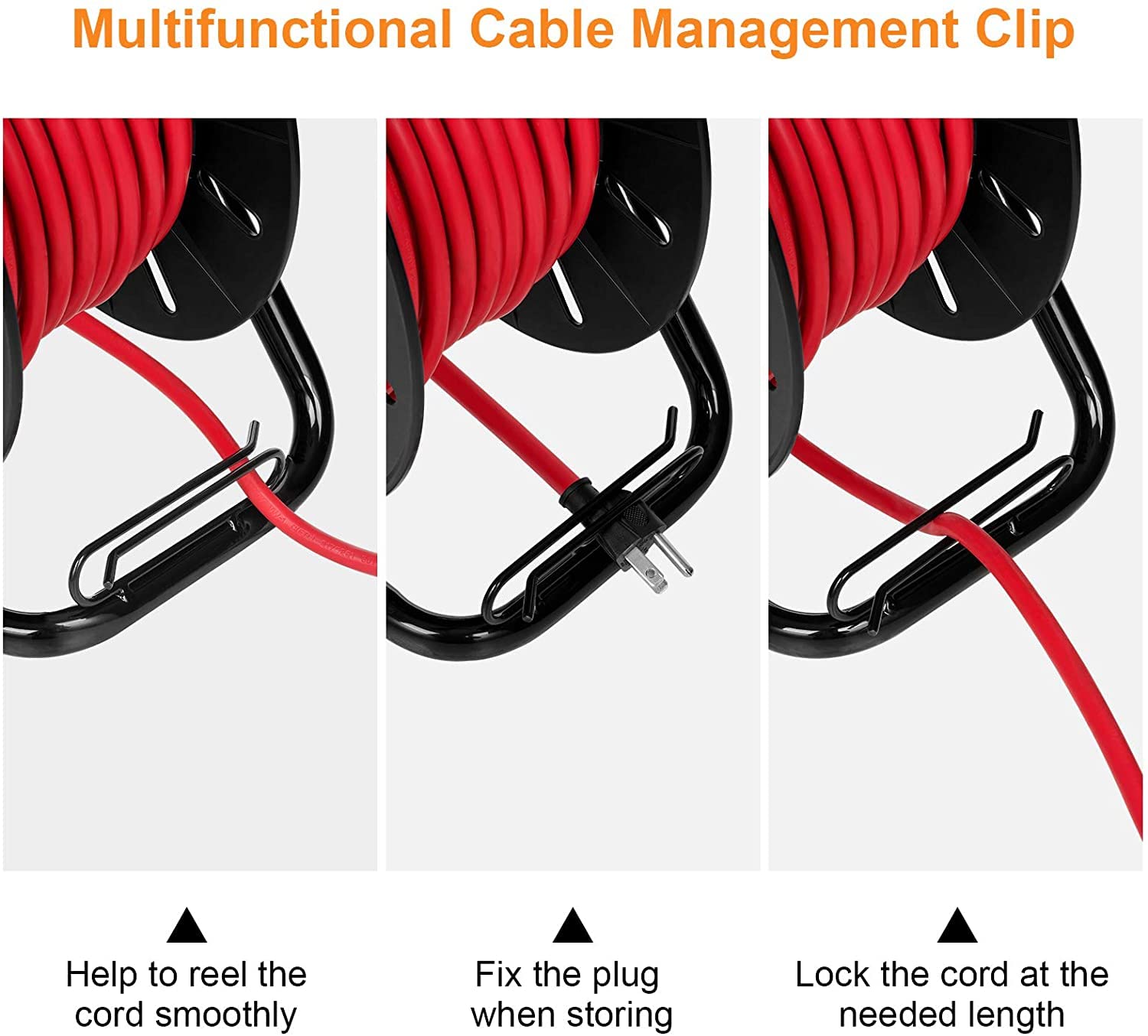 Suraielec Extension Cord Reel, 15 AMP Circuit Breaker, Multiple Outlets, Holds 100 ft 16/3, 14/3 or 75ft 12/3 Cord, Portable Empty Hand Crank Cord Roller Holder, Metal Stand, Wall Hanging, ETL Listed