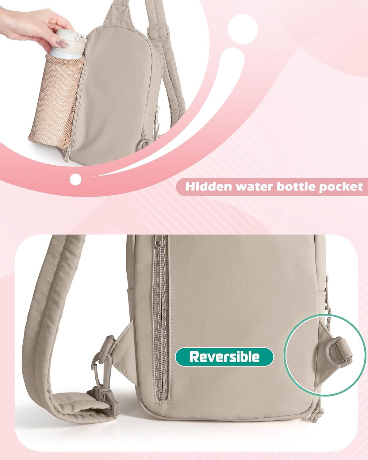 Puffer Sling Bag for Women with RFID Blocking Pocket and Hidden Water Bottle Holder, Crossbody Bag for Women - Image 5