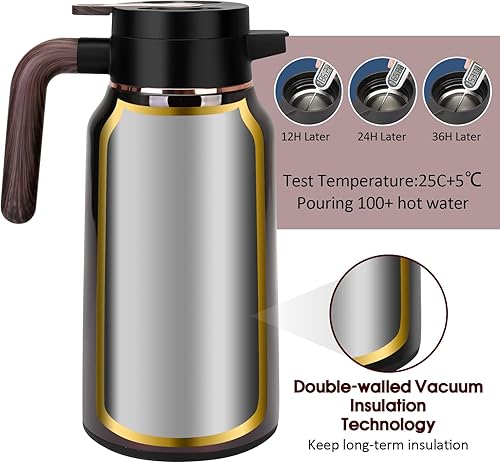 Miniatura 50 de Jarra térmica de café de 68 onzas, jarras de acero inoxidable para líquidos calientes durante 36 horas, jarras de café aisladas para mantener