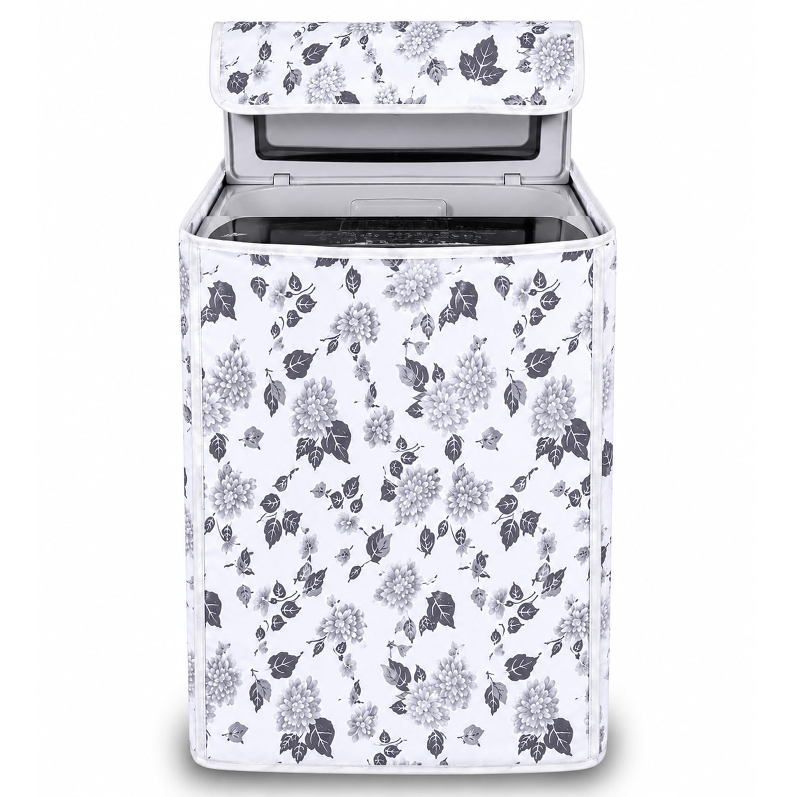 DALUCI Top Load Fully Automatic Washing Machine Cover | Waterproof & Dustproof Polyester Fabric with Zipper | Protective Cover for Washing Machine (White & Grey, 59X59X86 CM)