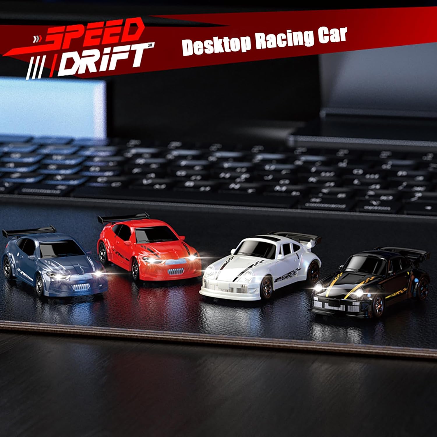 1:64 Scale Mini RC Drift Car, 2.4GHz 4WD Full Proportional Model Vehicle with LED Lights, Racing Sport Toy for Adults Boys Girls Kids (Blue)