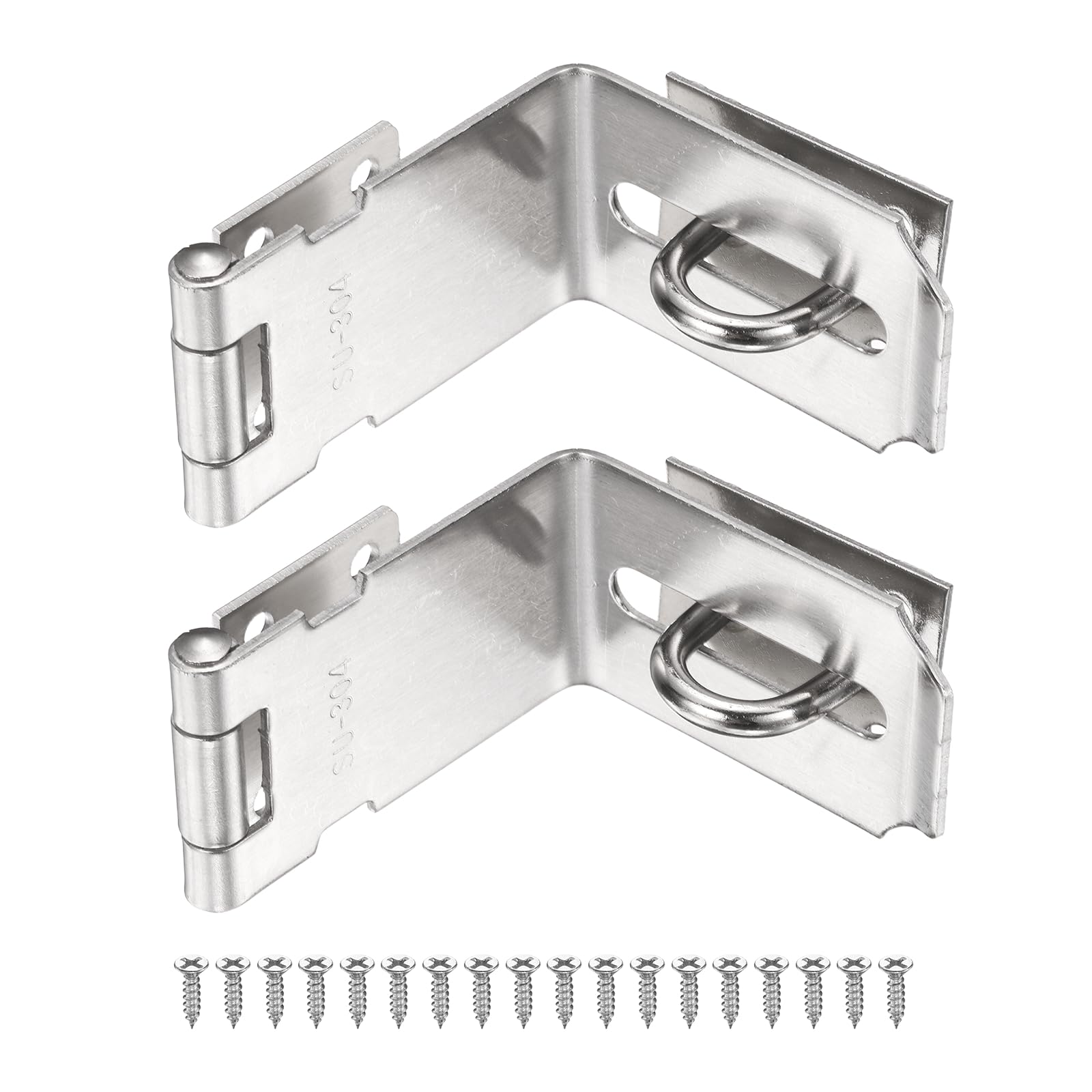 PATIKIL Door Hasp Latch (5 Inch, Silver) (2 Pcs), Stainless Steel 90 Degree Padlock Hasp Safety Angle Locking Latch with Screws, Suit for- Cabinet/Garden/Yard/Shed/Closet