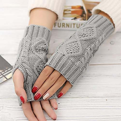 Miniatura 3 de Justay 2-4 pares de guantes de punto sin dedos de punto cálido para mujer, guantes de ganchillo para el pulgar, calentadores de brazo
