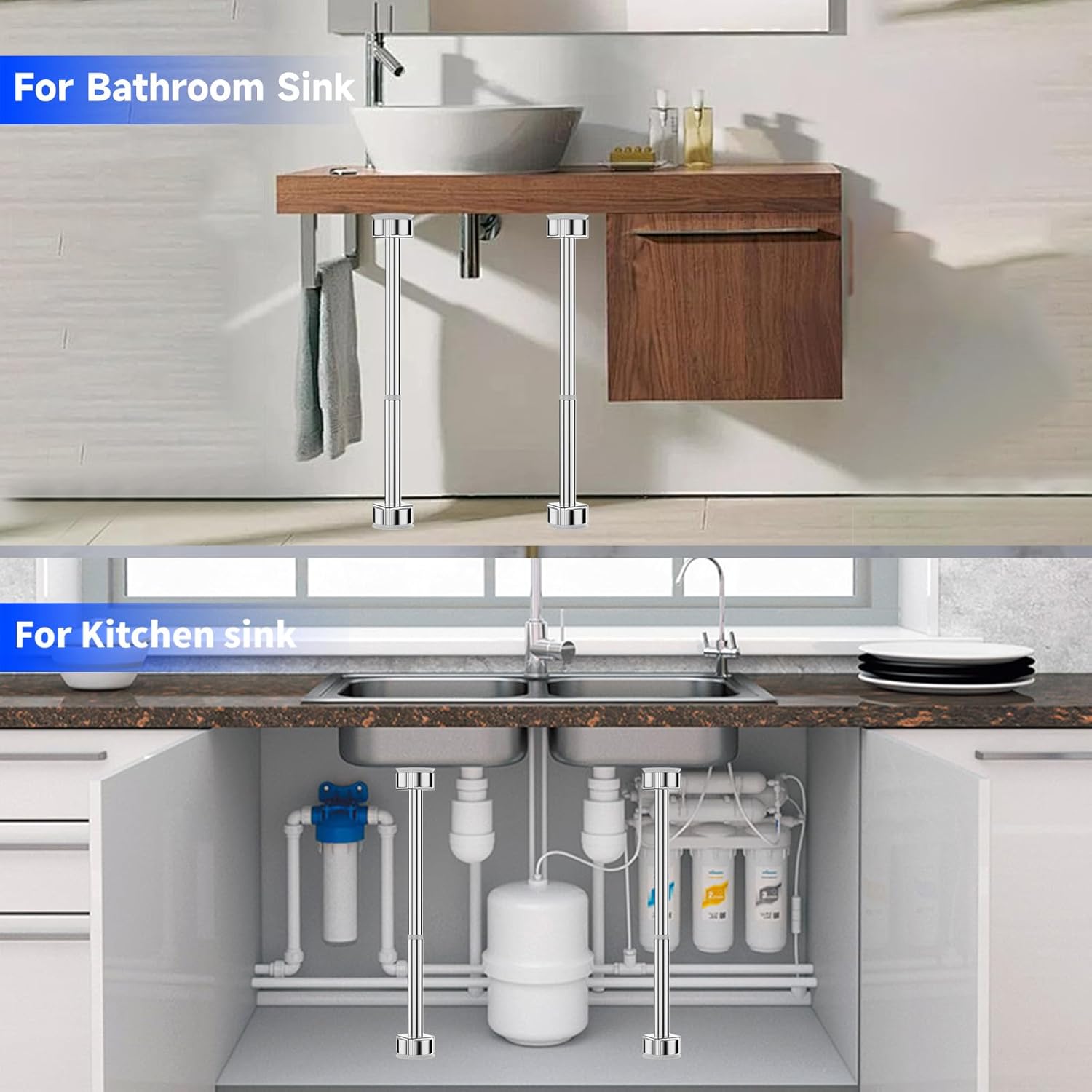 Undermount Sink Brackets, 18.5"-29.1" Adjustable Kitchen Undermount Sink Support, No-Drill Wall Mount Sink Legs for Kitchen & Bathroom,Thick Soft Suction Pad，One-Step Installation （2 Pack）