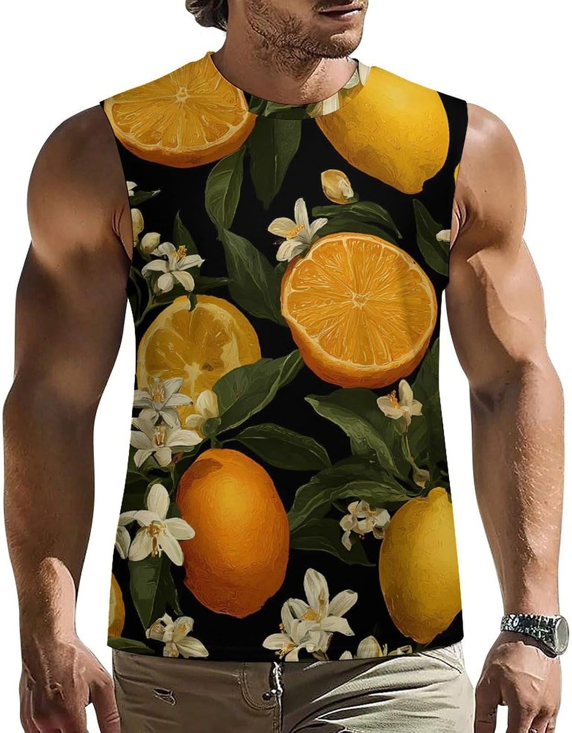 Oranges Lemons Flowers Men's Sleeveless Shirt Small