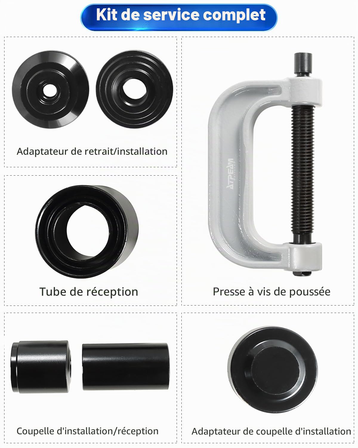 ATPEAM Kit Extracteur de Rotule 10 Pièces, Arrache Rotule Universel avec Cadre en C, Outils de Démontage pour 2WD et 4WD, Coffret de Rangement Inclus