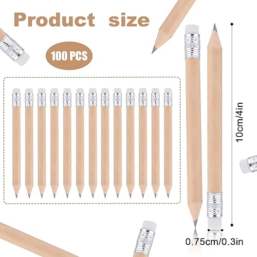 Miniatura 2 de BOXOB 100 lápices de golf, mini lápices de 4 pulgadas con borrador, lápices redondos cortos de madera afilada para preescolares, niños pequeños,
