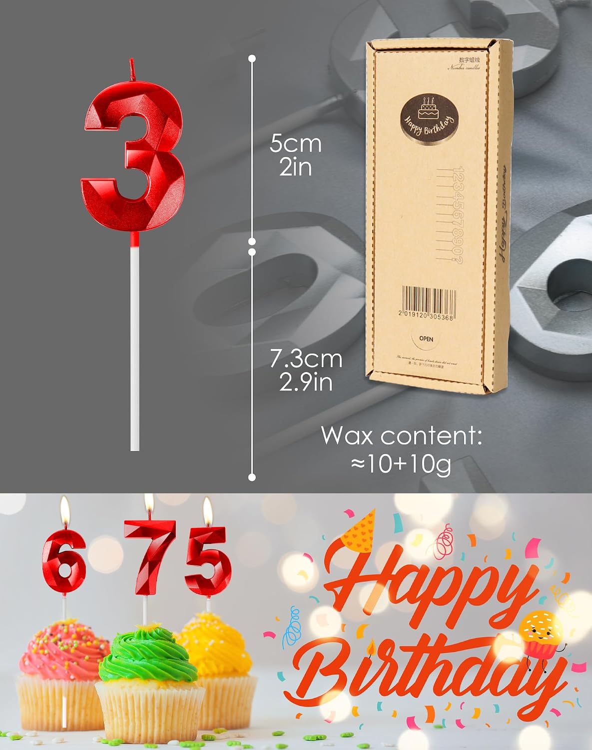 Red Birthday Candles for Cake, Number 10 Candle for 10th Birthday Decorations, 3D Design Cake Topper Decorations for Boy Girl Women Men Birthday Theme Party Anniversary Celebration Supplies