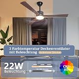 Homefire Ventilateur de plafond LED avec éclairage - Plafonnier de 131 cm pour salon, silencieux, 3 pales, intensité variable, grand format, lampe de plafond moderne avec télécommande - 5