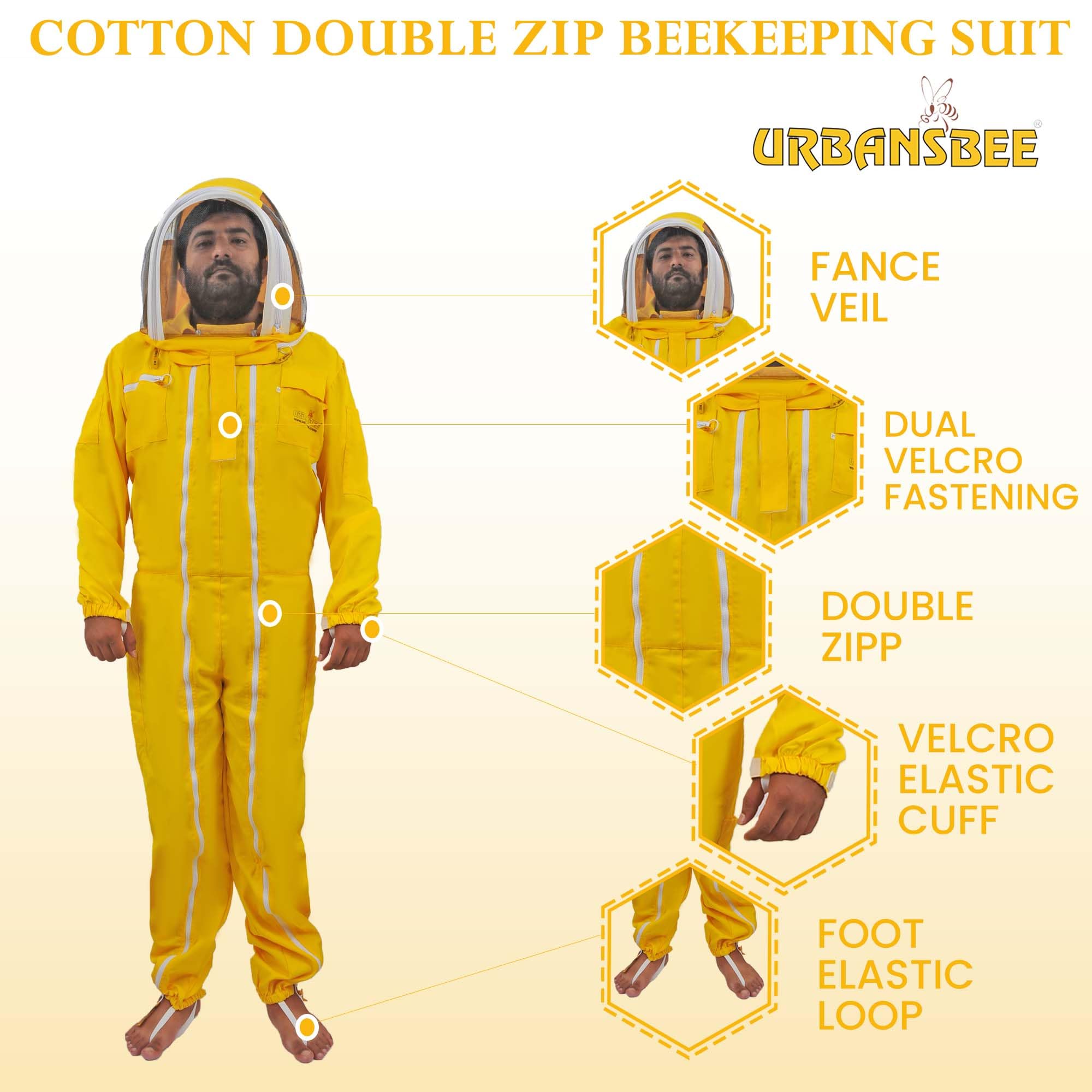 Tuta Apicoltore Cotone Fantasia Professionale Abito Apicoltura con Cappello e ampia tasca per gli apicoltori api Tuta Naturale traspirante (M, Giallo Con Cappello Fantasia)